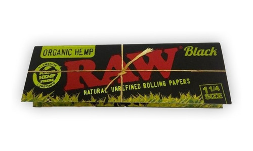 Raw Black Papel Para Armar Regular 1 1/4 Hemp Organic Cañamo