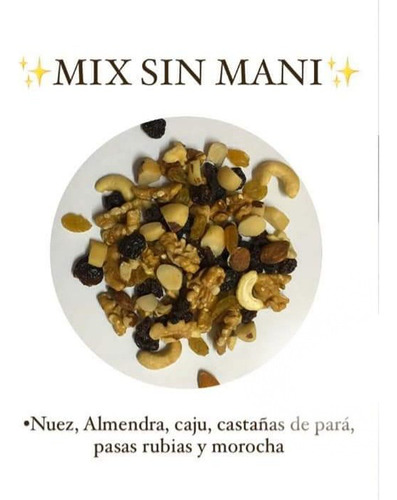 Mix Frutos Secos Sin Mani X 1/2 Kg Nuez Almendra Caju Pasas