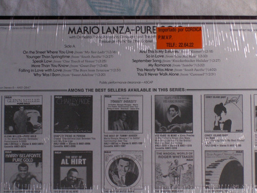 Mario Lanza -- Pure Gold, Rca Stereo Acetato Importado Nuevo