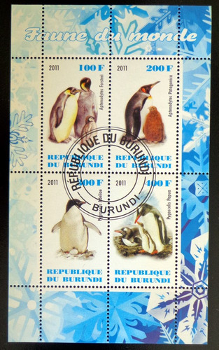 Burundi Pinguinos, Bloque 4 Sellos 2011 Usado L7015