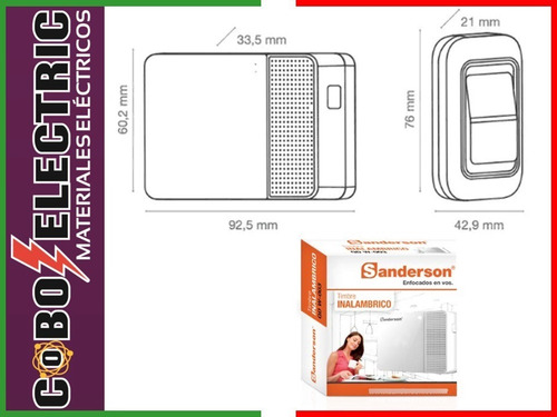 Imagen 2 de 3 de Timbre Inalámbrico Sanderson Dos Pulsadores Con Pilas