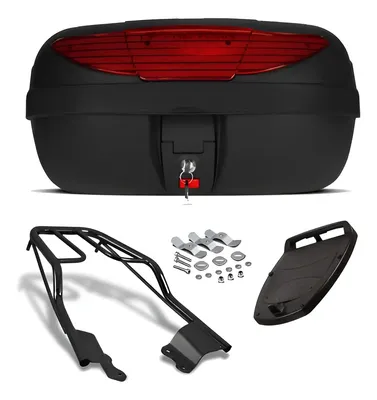 Bau Bauleto 45 Litros Protork Bagageiro Suporte Moto Preto