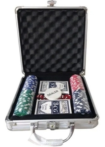 Set 100 Fichas Poker Juego Casino + Dados + Cartas Maletín