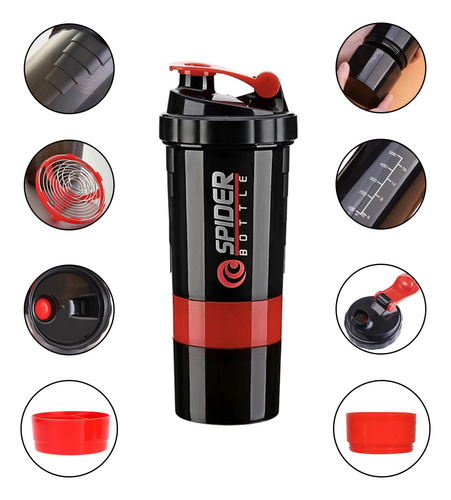 Naiwant® Vaso Mezclador Multifuncional Para Deportes Fitness Color Rojo 500 Ml Adecuada Para Acampar Al Aire Libre, Senderismo, Montañismo,oficina, Fitness