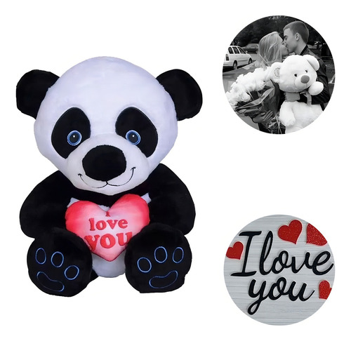 Pelúcia Urso Panda Com Coração Eu Te Amo 35 Cm Antialérgico