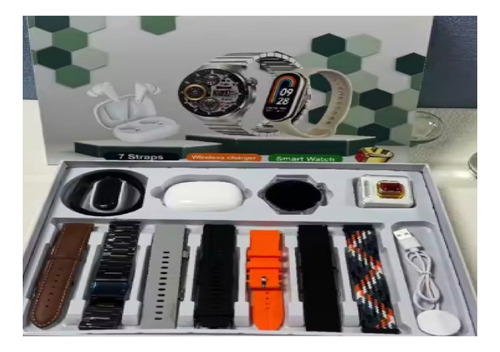 Reloj Inteligene Mas Audifonos Bluetooth Mas Correas Gris Milanese Al Azar Blanco