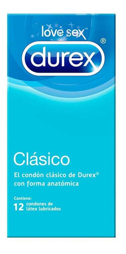 Durex Clásico Caja 12 Condones Preservativos Látex Lubricado