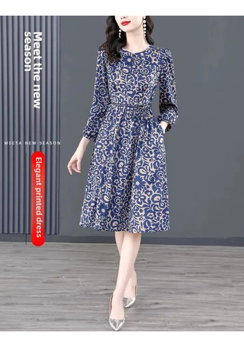 Elegante Vestido Midi Con Estampado Floral En A Para Mujer