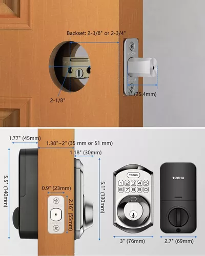 TEEHO TE002 Cerradura de puerta de huella dactilar - Cerradura de puerta de  entrada sin llave - Cerradura electrónica con teclado - Cerraduras