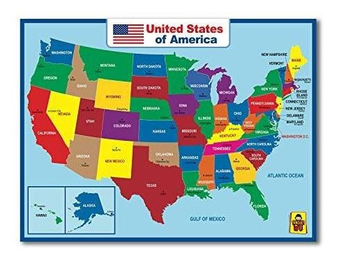 Póster Laminado De Mapa De Estados Unidos, Póster Educativ