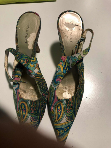 Zapatos Stillettos Sin Talón Con Tira. Estampado Tela. Nine