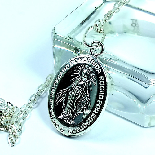 Imagen 5 de 9 de Virgen María De Plata 925 - Milagrosa + Cadena Plata + Caja