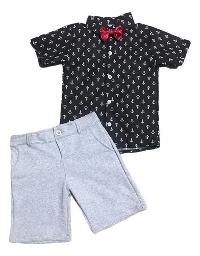 Kit Conjunto Esporte Fino Camisa Infantil +bermuda+gravata