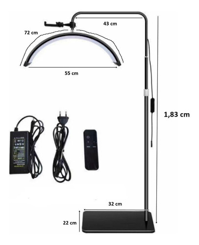 Lámpara Arc Half Moon, LED negra, 3 tonos, 36 W, luz cálida y fría