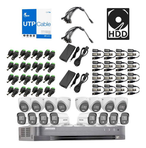 Kit Hikvision Dvr 16ch Color Vu / 8 Bullet 8 Turret 2mp