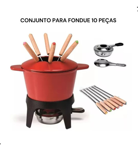 Conjunto Aparelho Para Fondue Em Ferro Fundido - Vermelho