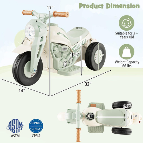 Costzon Motocicleta Para Niños Motocicleta De 6 V Con