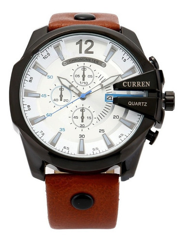 Reloj pulsera Curren Esportivo 8176 de cuerpo color negro, analógico, para hombre, con correa de cuero color, bisel color black y white y hebilla simple