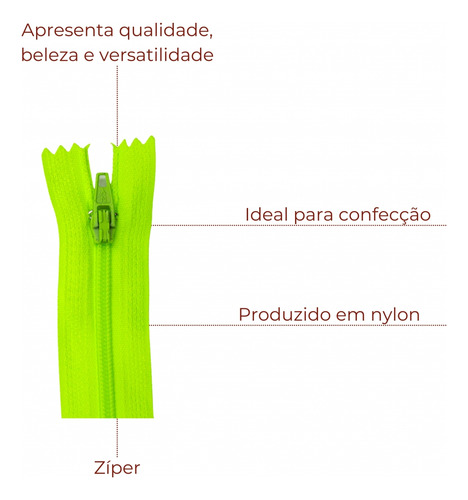 Ziper De Nylon Com 10 Unidades 20cm Comum - Várias Cores
