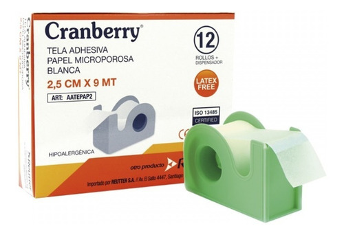 Tela Adhesiva Papel Microporosa Cranberry 2,5cm X 9m 12 Un