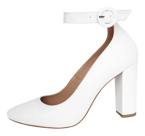 Imagem 3 de 4 de Sapato Feminino Boneca Branco Noiva Salto Alto Grosso Duani