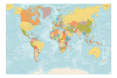 Painel Adesivo De Parede - Mapa Mundi - Mundo - 1340pnm Cor Colorido