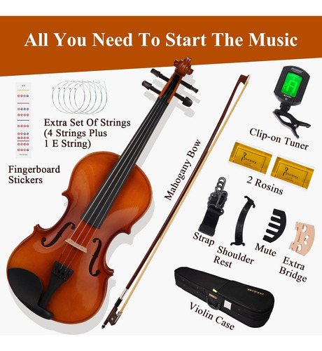 Phoenix Violín 4/4 Full Size Kit, Violín Fiddle Set P...