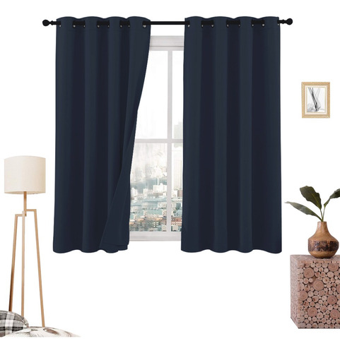 Cortinas Blackout 275cm Ancho X 160cm Alto - En 2 Páneles Color Azul marino