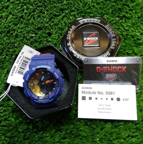 Casio G-shock Ga-100l-2a Color Del Fondo Negro Color De La Malla Azul