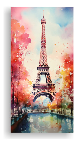 40x20cm Cuadro Decorativo Acuarela Torre Eiffel Moderno