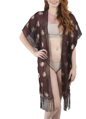 Kimono Mujer Bordado Saco Chaleco Boho Largo Spiga 31 #k87