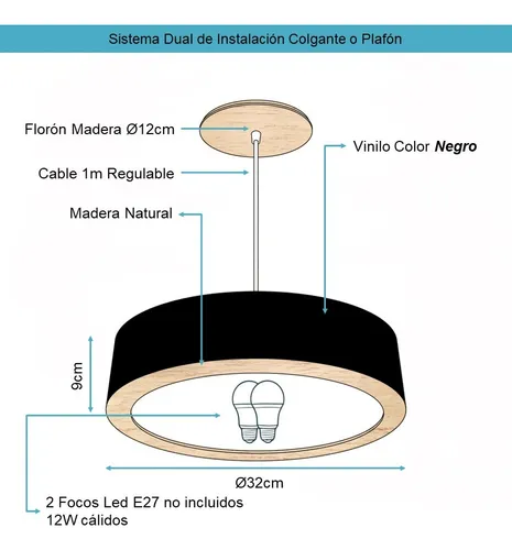 Lampara Techo Dual Colgante/plafon 30x10cm Color A Eleccion