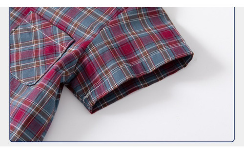 Camisa De Verano Con Solapa De Manga Corta A Cuadros Para Ni