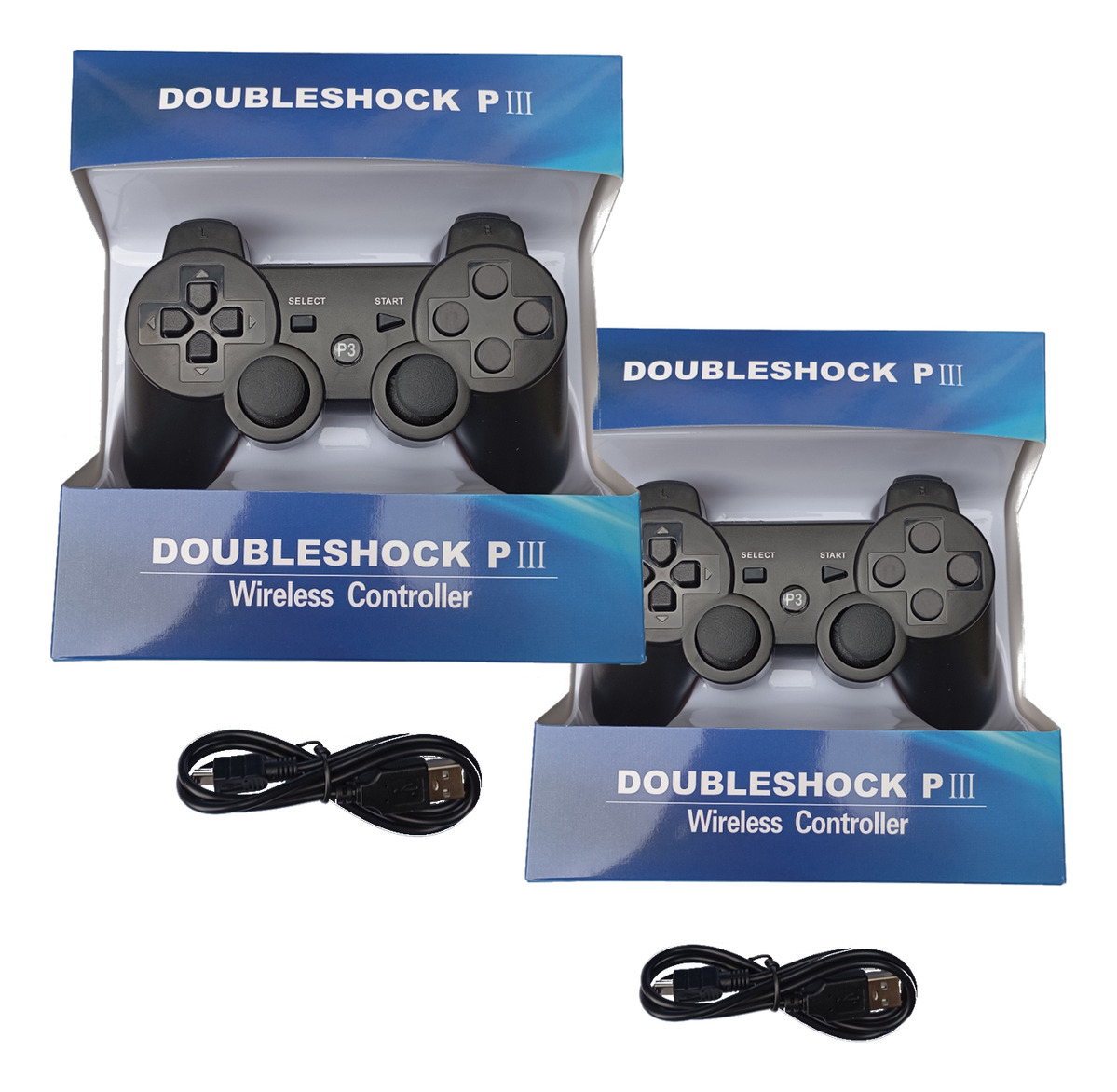 Kit 2 Controle Joystick Bluetooth Compatível Ps3 Tv Pc Gamer Sem Fio + 2 Cabos