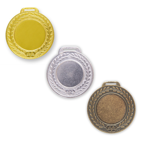 60 Medalhas 55mm Lisa - Ouro Prata Bronze - Aço Com Fita