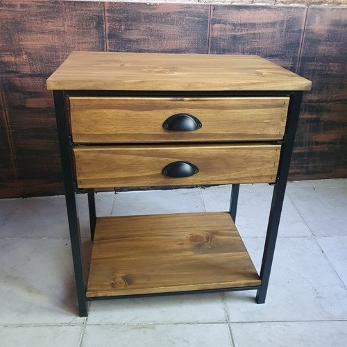Imagen 6 de 6 de Mesa De Luz Con 2 Cajones Industrial Madera Hierro