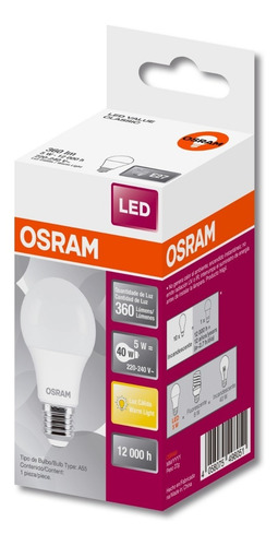 Imagen 4 de 6 de Lámpara Foco Led Osram Luz Cálida 5w=40w Pack X 40