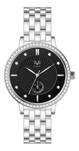 Reloj De Mujer V1969 Italia Plateado Tablero Negro