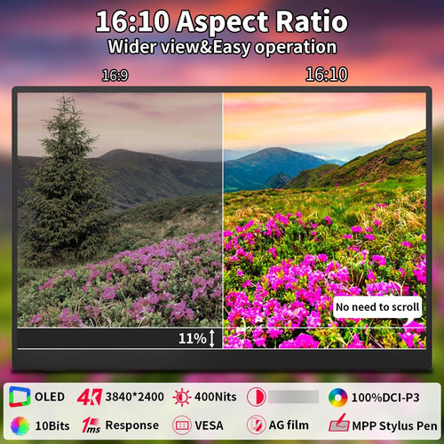 Monitor Portátil Oled 16 Pulgadas 4k Táctil 1 Ms Mmg