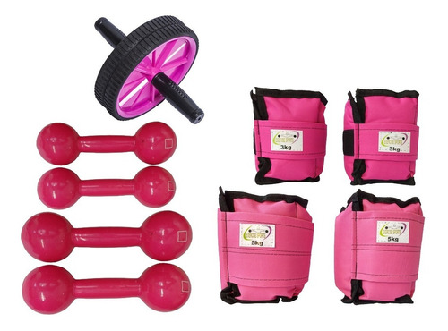 Kit Caneiras 3kg E 5kg + Halteres 2kg E 3kg + Roda Abdominal