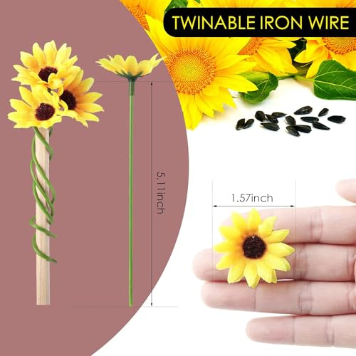 50 Piezas De Mini Cabezas De Girasol Artificial Con Tallos D