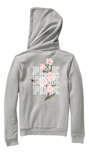 Campera Gris Estampa Floral Pink Xs Victoria's Secret