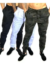 Comprar Kit 3 Calças Sarja Masculina Jogger Preta Elástico Cintura E
