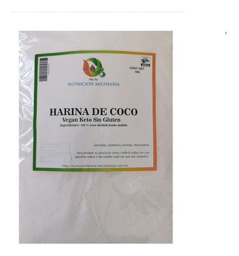 Imagen 1 de 4 de Harina De Coco 100% 1 Kg Sin Gluten Vegan-keto Sin Azucar