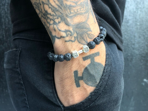 Pulseira De Pedra Vulcânica Presente Com Halter Masculina