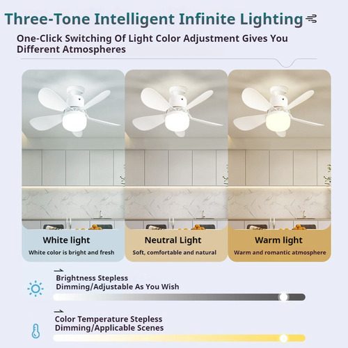 Ventilador De Techo Moderno Con Control De Bombilla Led 30w