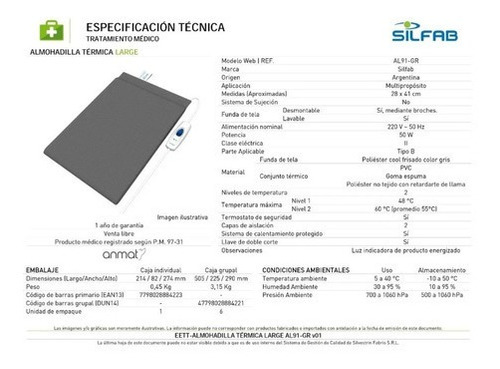 Imagen 3 de 7 de Almohadilla Silfab Electrica Termica Multifuncion Large Al91