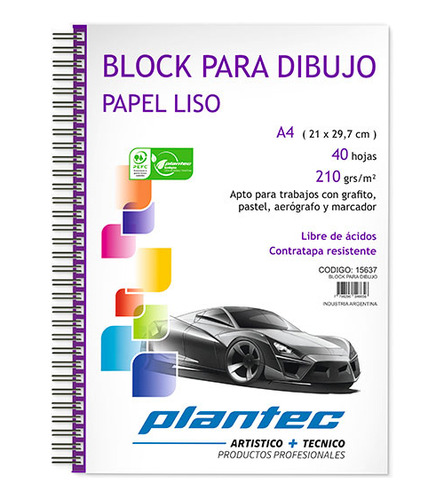 Block Para Dibujo Liso 210 Grs A4 - Anillado - Plantec