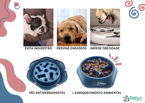 Bebedouro Sequinho + Comedouro Treinador Lento Labirinto Kit Cor Azul