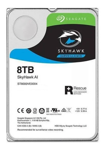 Imagen 1 de 3 de Disco duro interno Seagate SkyHawk AI ST8000VE0004 8TB plata